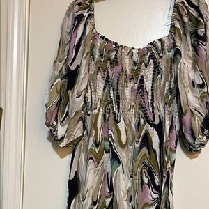 Vine & Love Swirl Pattern Blouse in Black, Green, and Pink